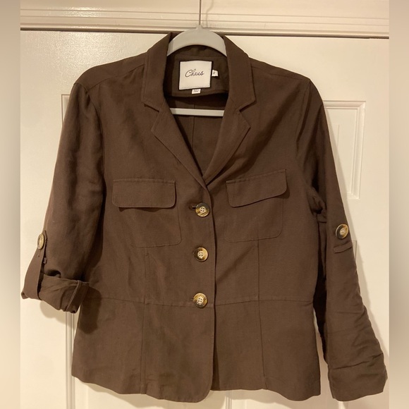 Chaus Jackets & Blazers - Chaus Dark Brown Utility Safari Jacket Women’s Size 8 Linen Blend